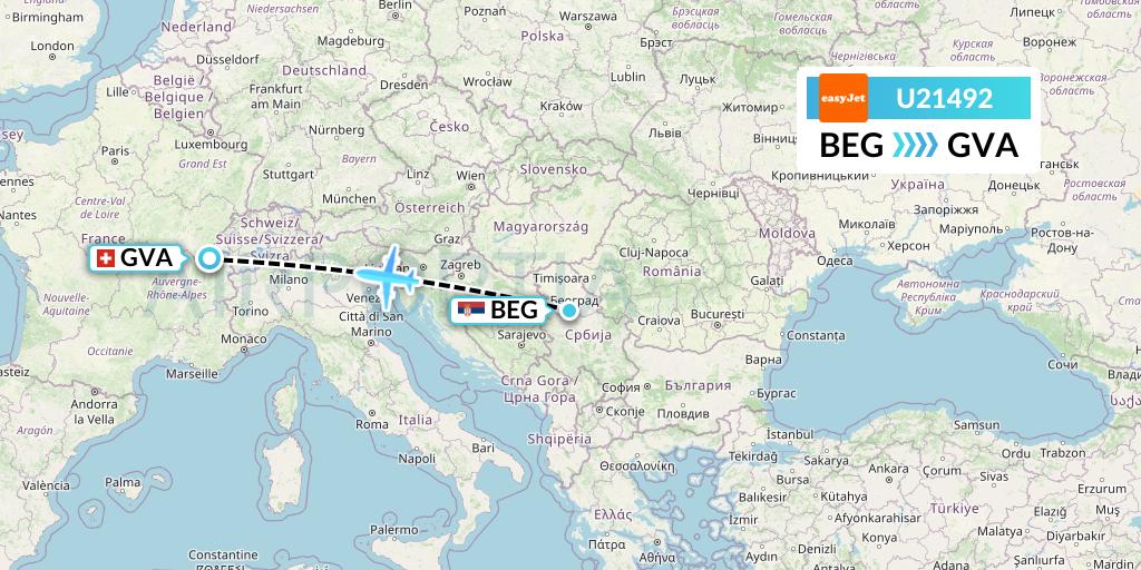 U21492 EasyJet Flight Map: Belgrade to Geneva