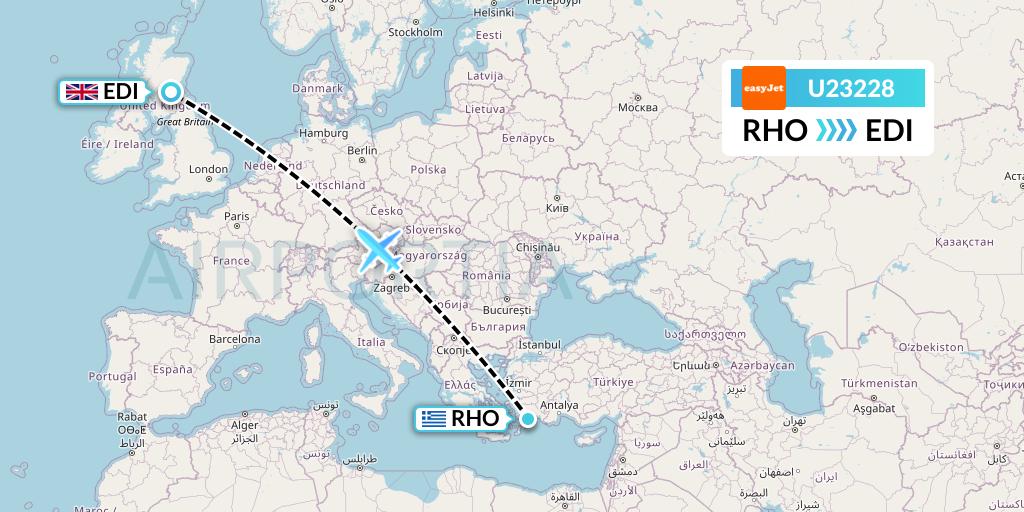 U23228 EasyJet Flight Map: Rhodes to Edinburgh