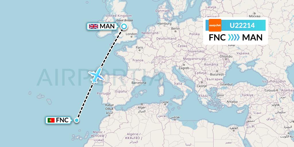 U22214 EasyJet Flight Map: Funchal to Manchester