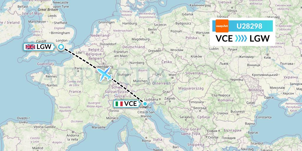 U28298 EasyJet Flight Map: Venice to London