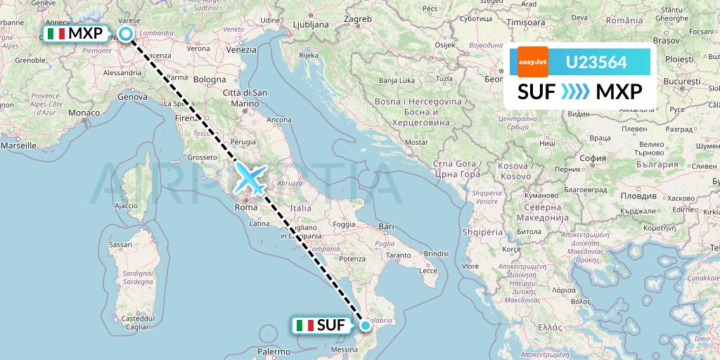 U23564 EasyJet Flight Map: Lamezia Terme to Milan