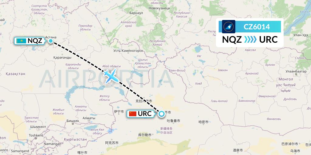 CZ6014 China Southern Airlines Flight Map: Astana to Urumqi