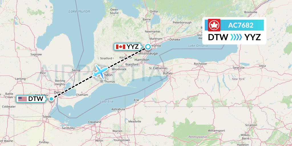 AC7682 Air Canada Flight Map: Detroit to Toronto