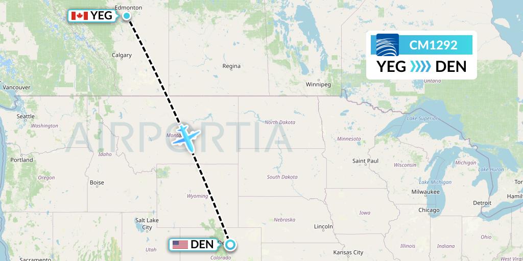 CM1292 Copa Airlines Flight Map: Edmonton to Denver