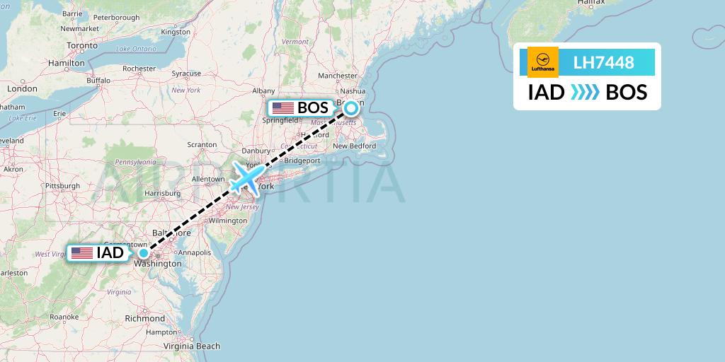 LH7448 Lufthansa Flight Map: Washington to Boston