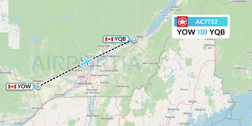 AC7752 Air Canada Flight Map: Ottawa to Quebec