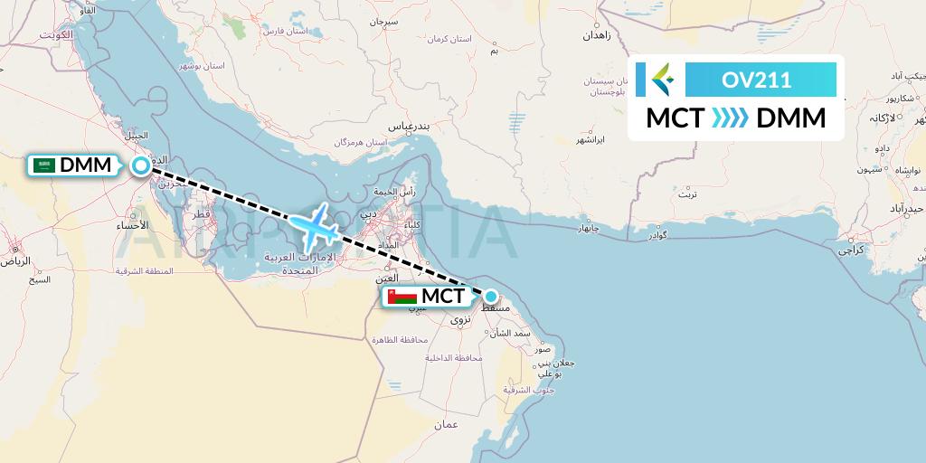 OV211 SalamAir Flight Map: Muscat to Dammam