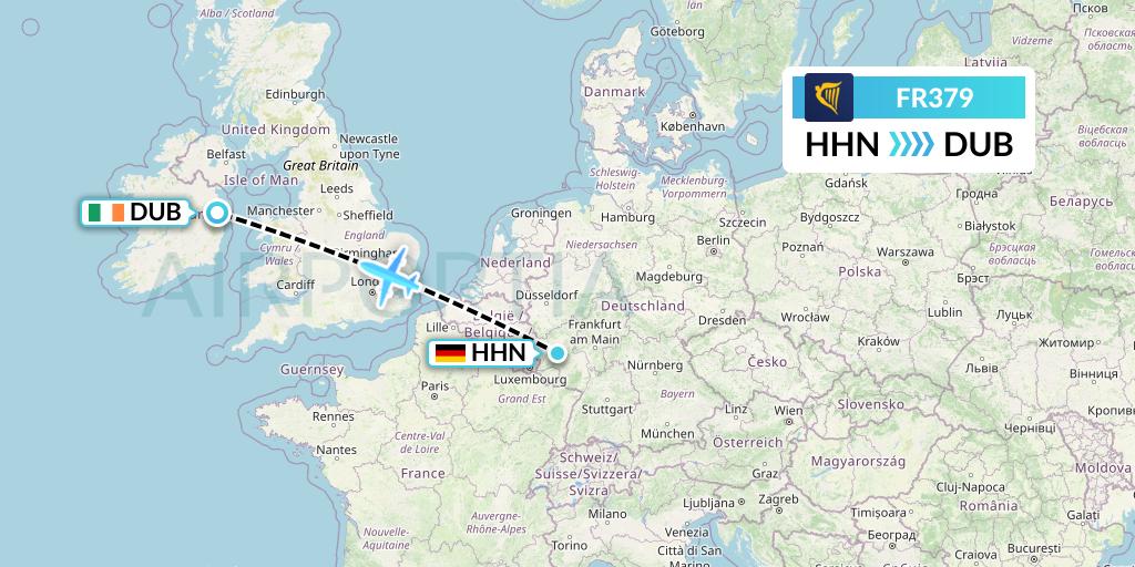 FR379 Ryanair Flight Map: Hahn to Dublin