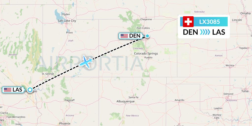 LX3085 Swiss Flight Map: Denver to Las Vegas