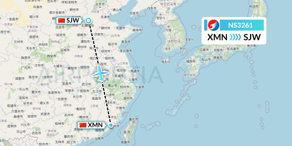 NS3261 Hebei Airlines Flight Map: Xiamen to Shijiazhuang