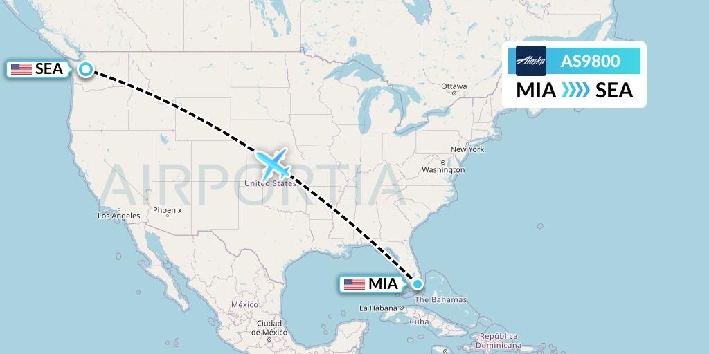 AS9800 Alaska Airlines Flight Map: Miami to Seattle