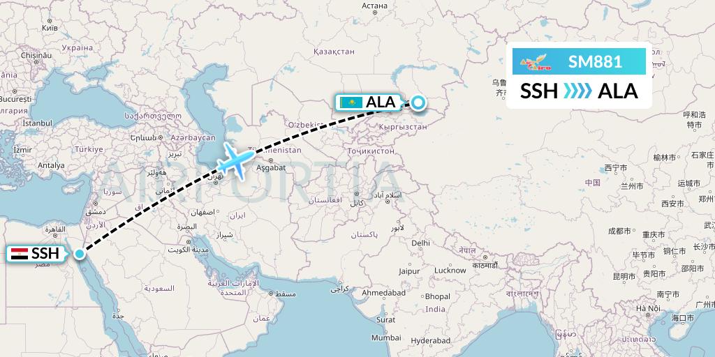 SM881 Air Cairo Flight Map: Sharm el-Sheikh to Almaty