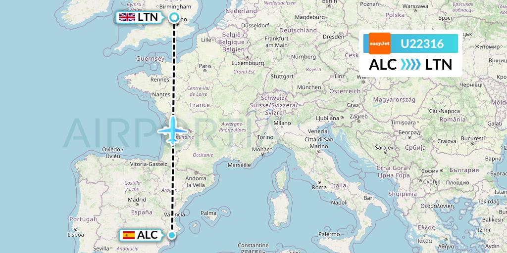 U22316 EasyJet Flight Map: Alicante to London