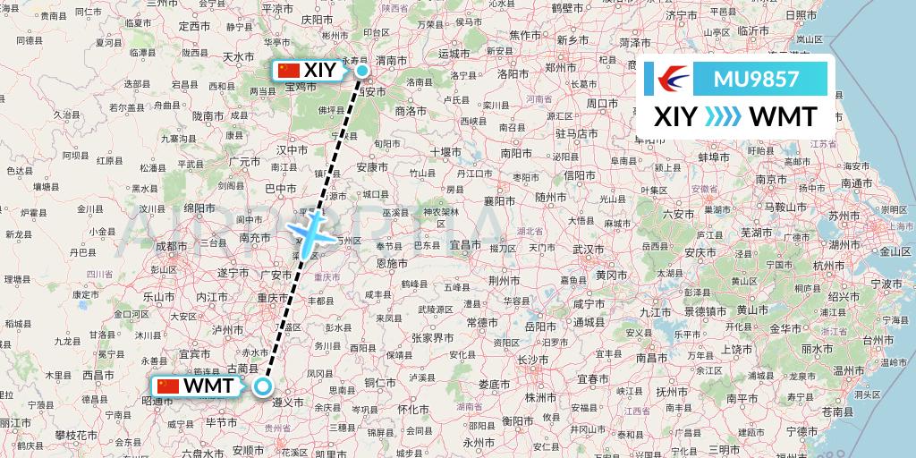 MU9857 China Eastern Airlines Flight Map: Xi'an to Zunyi