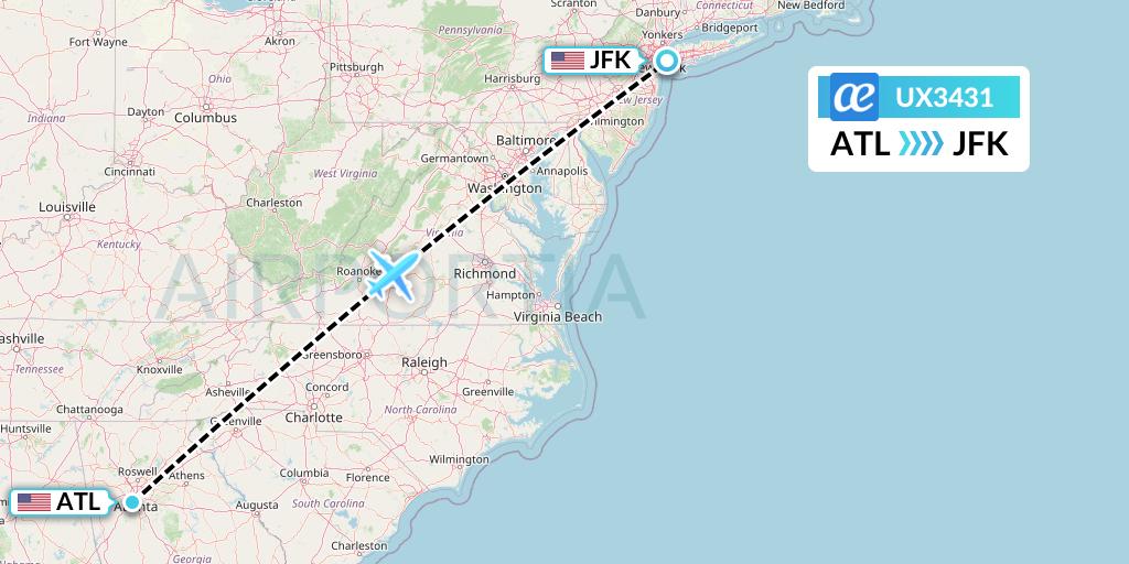 UX3431 Air Europa Flight Map: Atlanta to New York