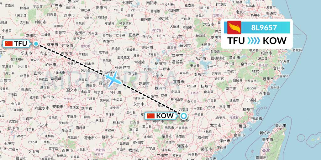 8L9657 Lucky Air Flight Map: Chengdu to Ganzhou