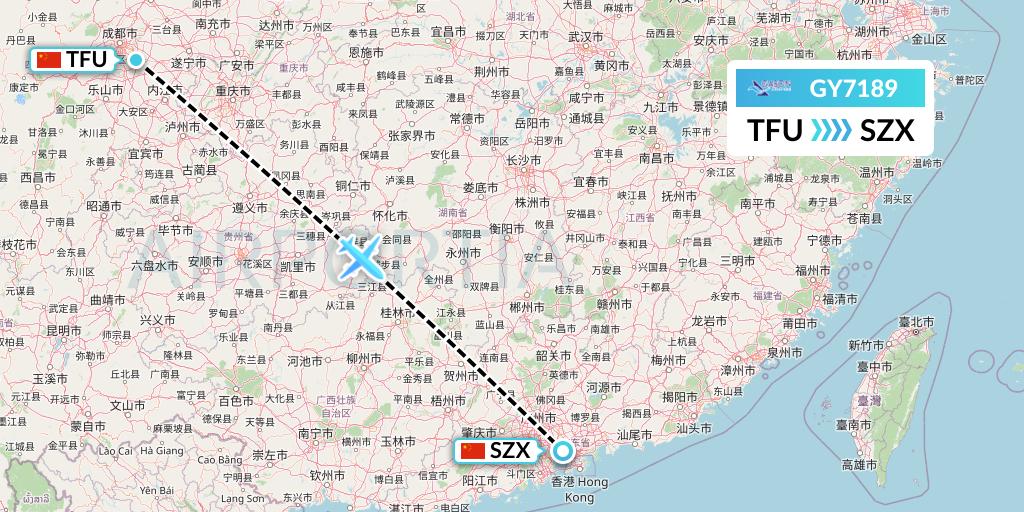 GY7189 Colorful GuiZhou Airlines Flight Map: Chengdu to Shenzhen