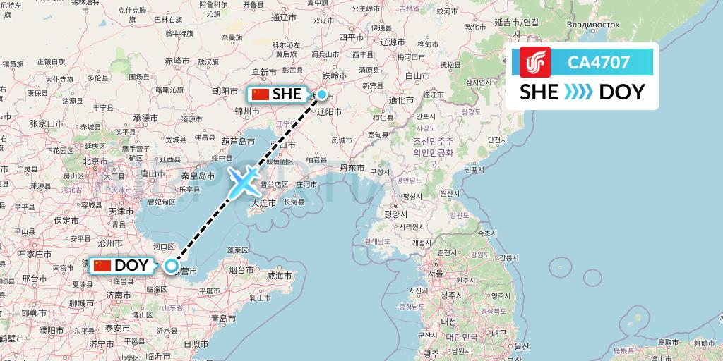CA4707 Air China Flight Map: Shenyang to Dongying