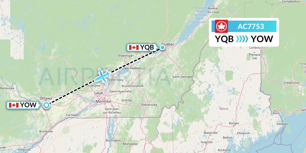 AC7753 Air Canada Flight Map: Quebec to Ottawa