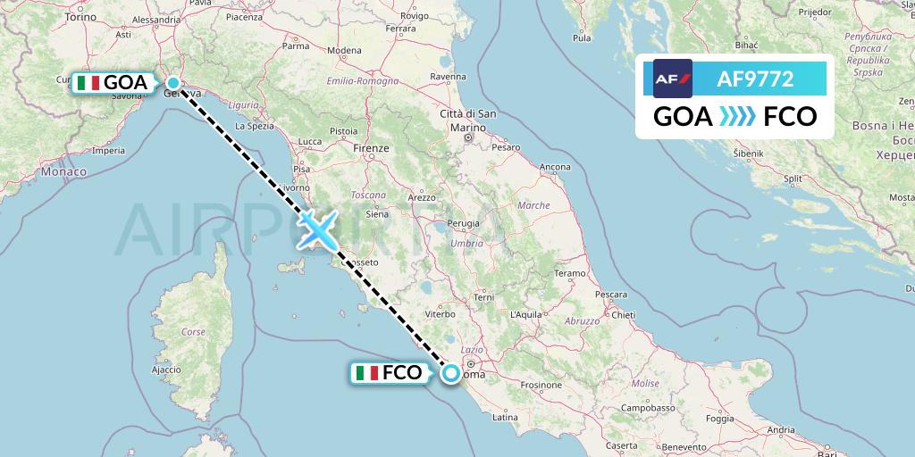 AF9772 Air France Flight Map: Genoa to Rome