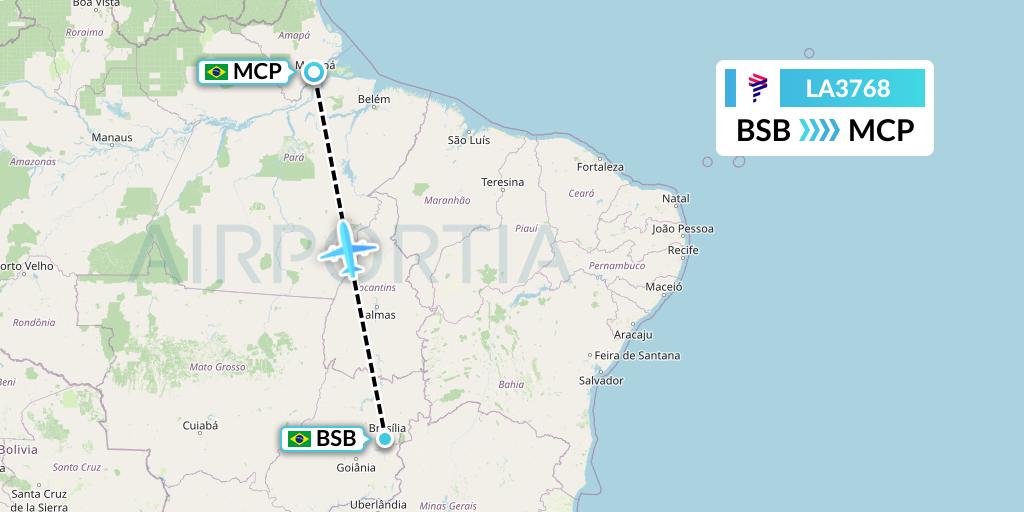 LA3768 LAN Airlines Flight Map: Brasilia to Macapa