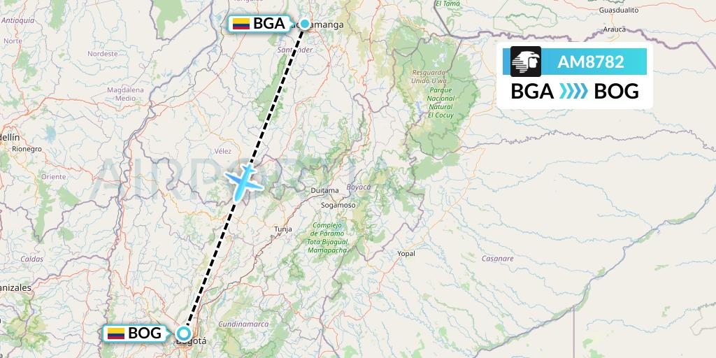 AM8782 Aeromexico Flight Map: Bucaramanga to Bogota