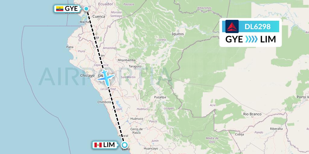 DL6298 Delta Air Lines Flight Map: Guayaquil to Lima