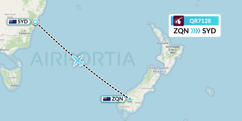 QR7128 Qatar Airways Flight Map: Queenstown to Sydney