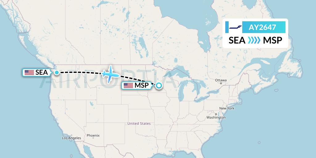 AY2647 Finnair Flight Map: Seattle to Minneapolis
