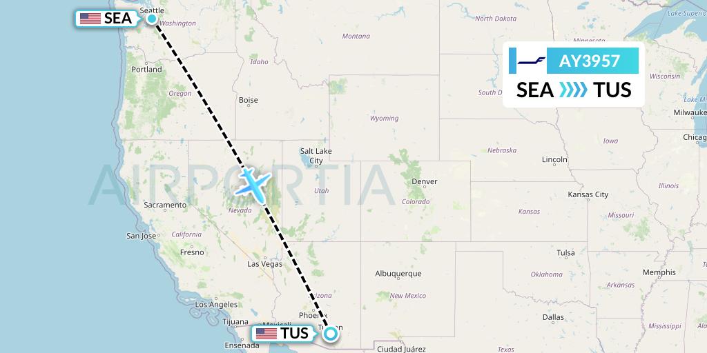 AY3957 Finnair Flight Map: Seattle to Tucson
