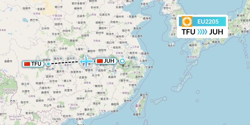 EU2205 Chengdu Airlines Flight Map: Chengdu to Chizhou