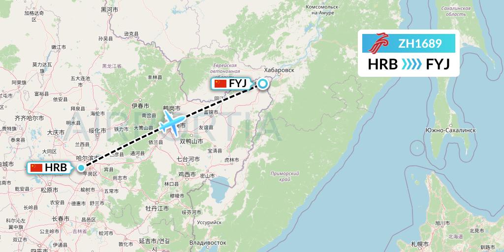 ZH1689 Shenzhen Airlines Flight Map: Harbin to Fuyuan