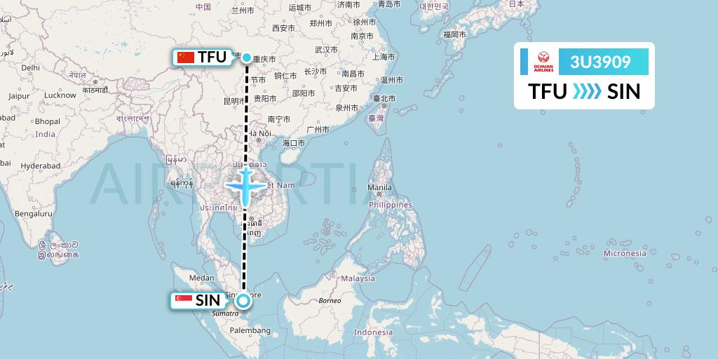 3U3909 Sichuan Airlines Flight Map: Chengdu to Singapore