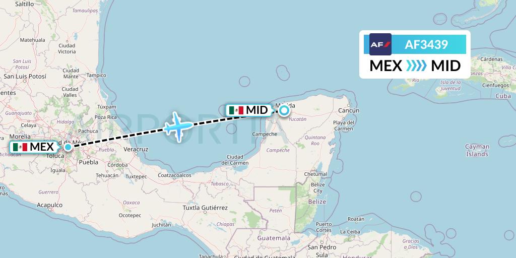 AF3439 Air France Flight Map: Mexico City to Merida