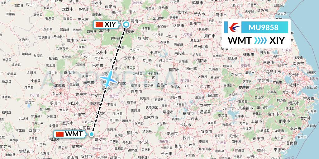 MU9858 China Eastern Airlines Flight Map: Zunyi to Xi'an