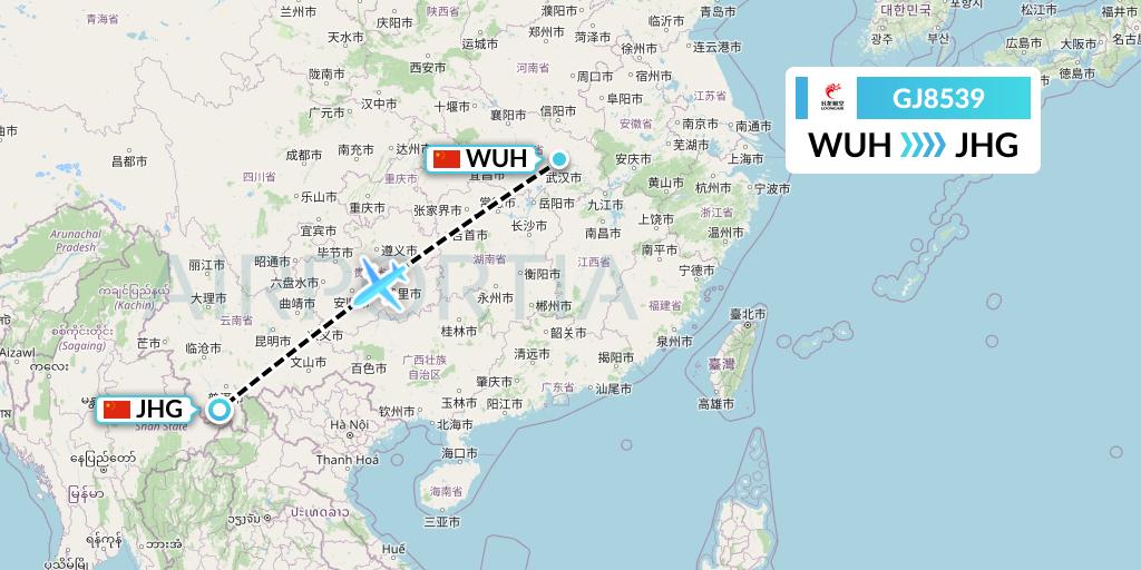 GJ8539 Loong Airlines Flight Map: Wuhan to Jinghong