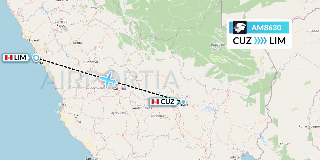 AM8630 Aeromexico Flight Map: Cusco to Lima