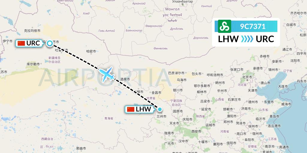9C7371 Spring Airlines Flight Map: Lanzhou to Urumqi