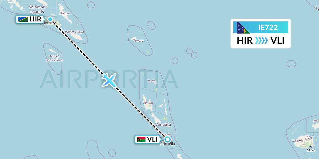 IE722 Solomon Airlines Flight Map: Honiara to Port Vila