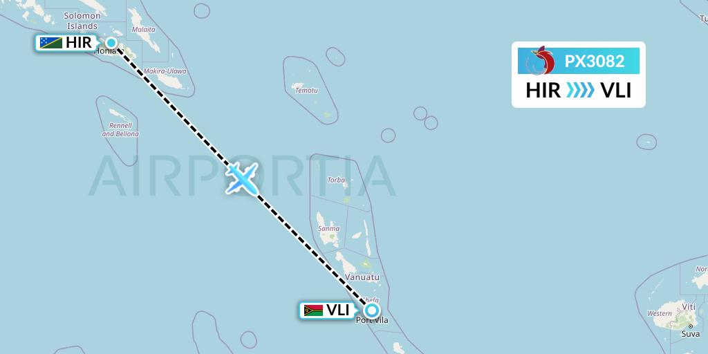 PX3082 Air Niugini Flight Map: Honiara to Port Vila