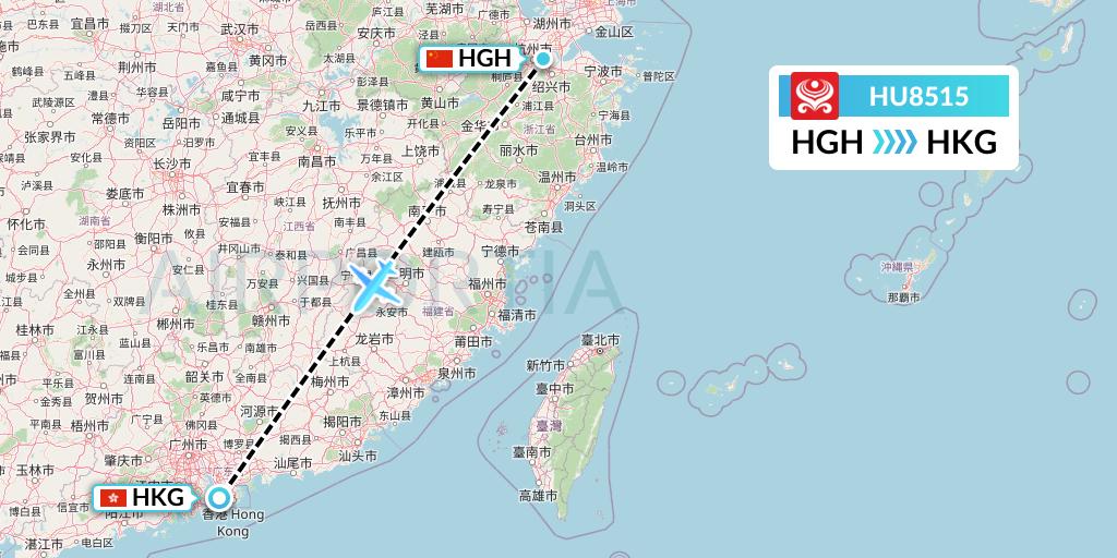 HU8515 Hainan Airlines Flight Map: Hangzhou to Hong Kong