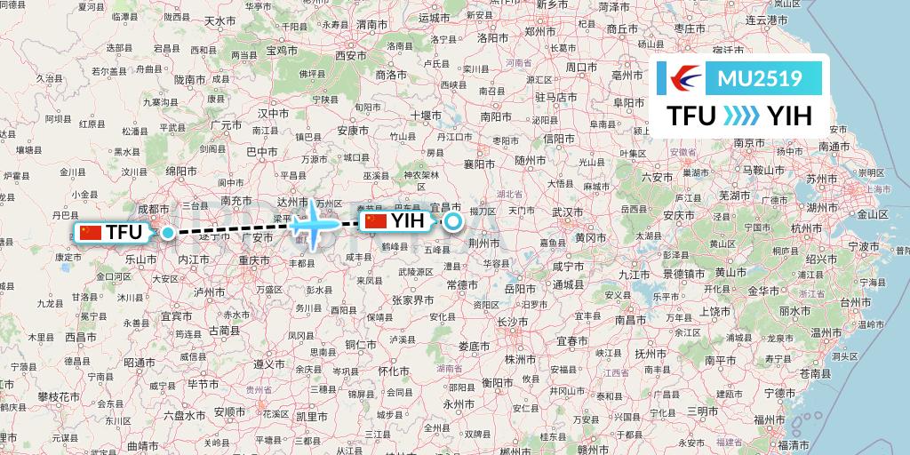 MU2519 China Eastern Airlines Flight Map: Chengdu to Yichang