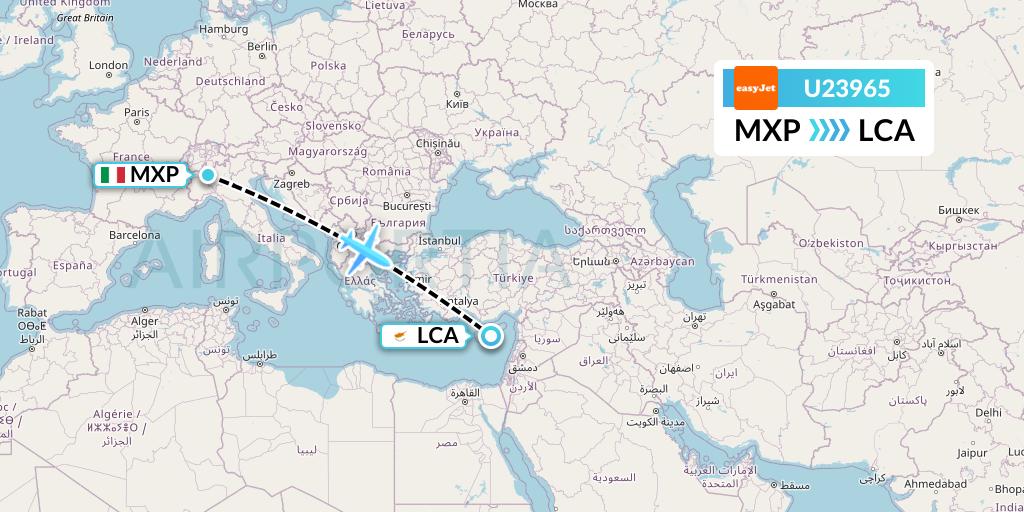 U23965 EasyJet Flight Map: Milan to Larnaca