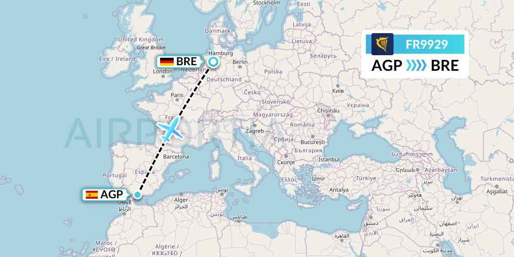 FR9929 Ryanair Flight Map: Malaga to Bremen