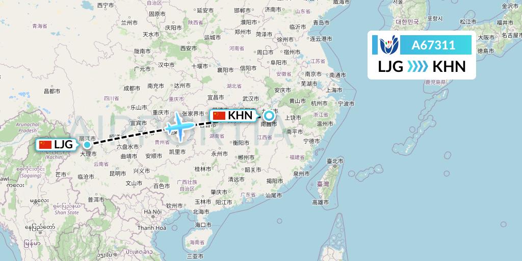 A67311 Hongtu Airlines Flight Map: Lijiang to Nanchang