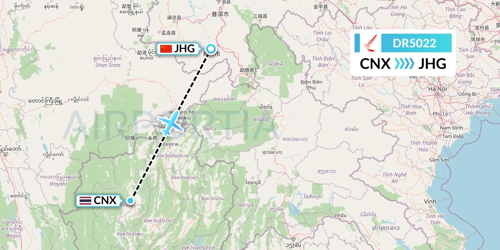 DR5022 Ruili Airlines Flight Map: Chiang Mai to Jinghong