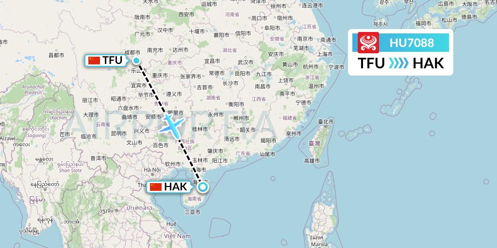 HU7088 Hainan Airlines Flight Map: Chengdu to Haikou