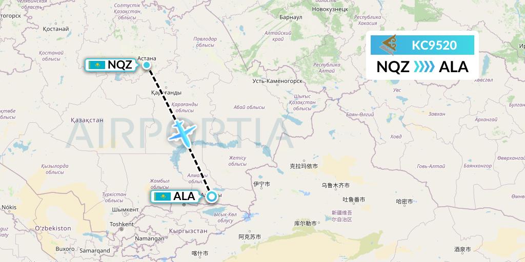 KC9520 Air Astana Flight Map: Astana to Almaty
