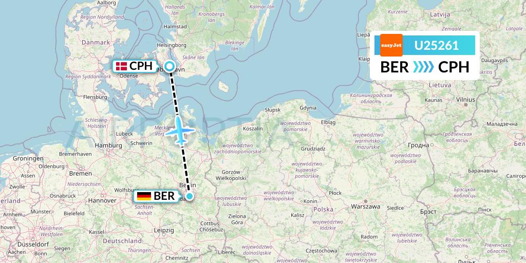 U25261 EasyJet Flight Map: Berlin to Copenhagen