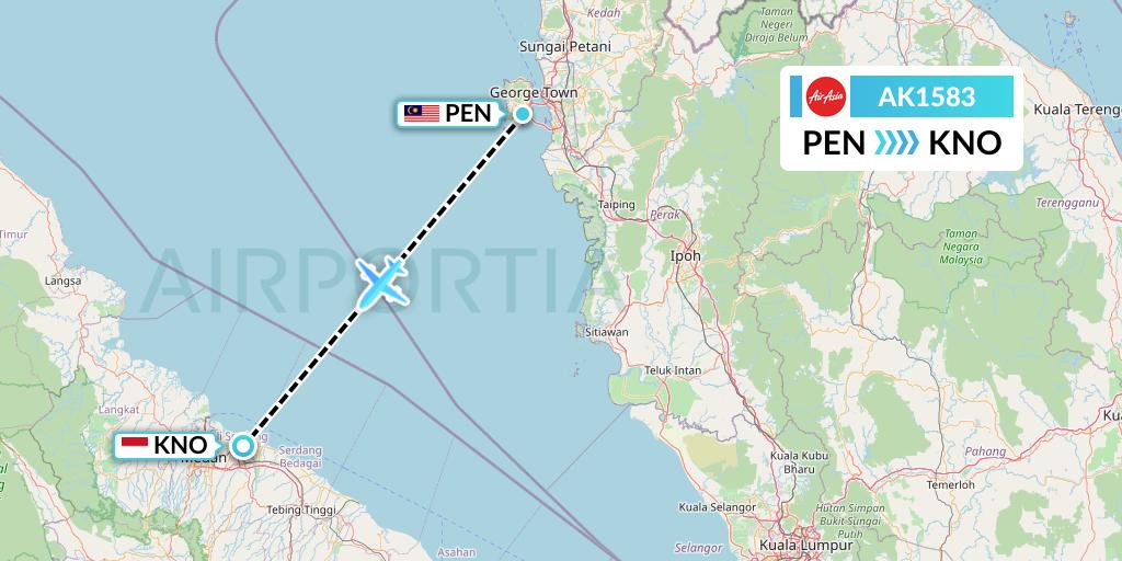 AK1583 AirAsia Flight Map: Penang to Medan